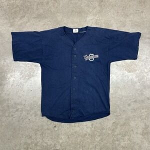 VTG Georgetown Hoyas Button Up Baseball Jersey Shirt Navy Made In USA Mens Large